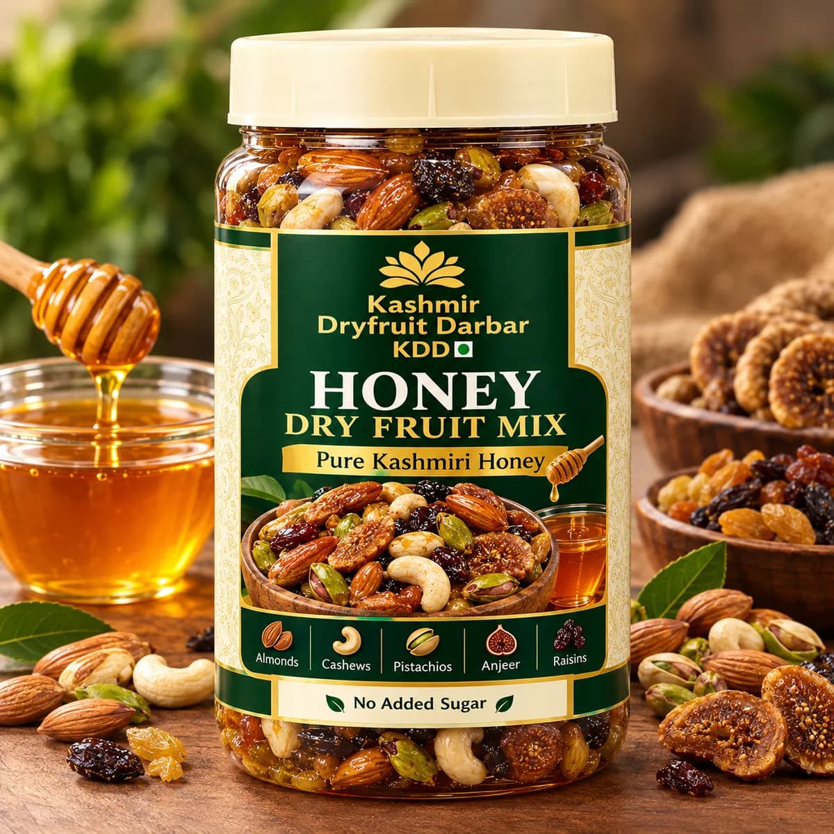 Honey Dry Fruit Mix | Pure Kashmiri Honey | No Added Sugar | Almonds Cashews Pistachios Anjeer Raisins